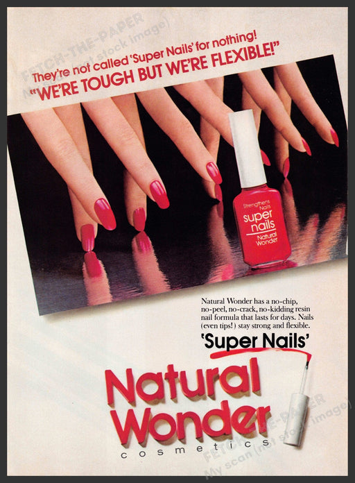 Natural Wonder 1980s Print Advertisement 1982 Super Nails Fingers Fetch-the-Paper