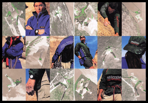 Nautica Clothing 1990s Print Advertisement (2 pages) 1997 Rock Climbing Fetch the Paper!