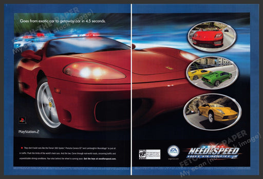 Need for Speed Hot Pursuit 2 Video Game 2000s Print Advertisement Ad (2 pg) 2002 Fetch the Paper!