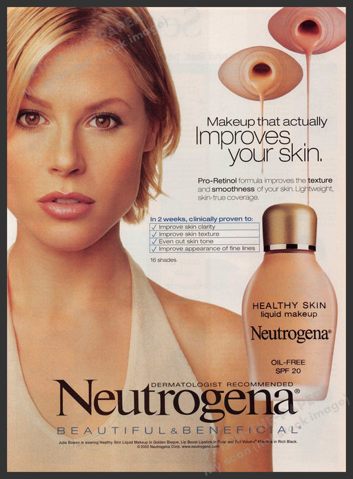 Neutrogena Cosmetics 2000s Print Advertisement 2002 Julie Bowen Skin Fetch-the-Paper