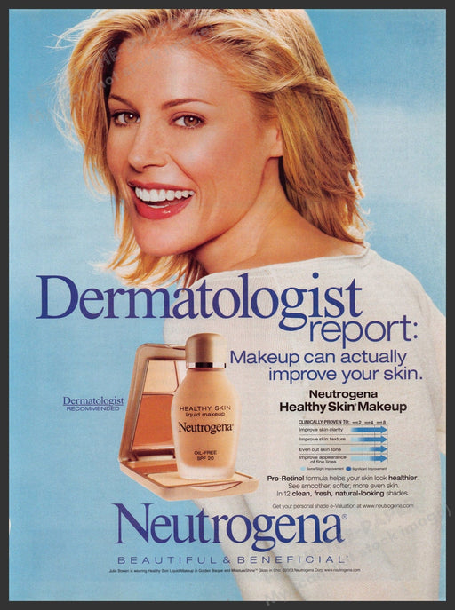 Neutrogena Healthy Skin Makeup 2000s Print Advertisement 2003 Julie Bowen Fetch-the-Paper