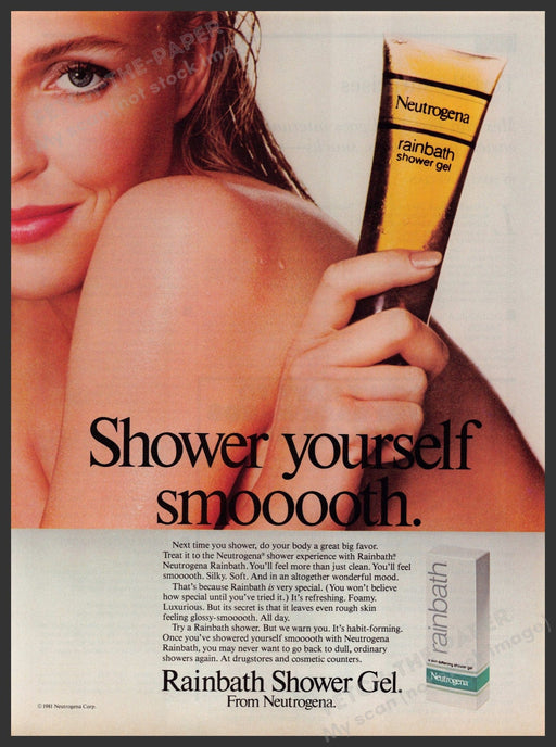 Neutrogena Rainbath Shower Gel 1980s Print Advertisement Ad 1981 Bare Skin Fetch the Paper!