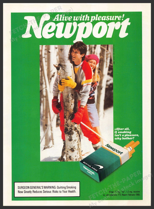 Newport 1980s Print Advertisement 1987 Couple Cross Country Skiing Tree Newport