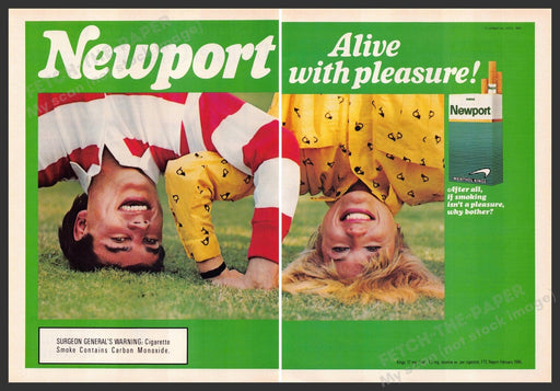 Newport 1980s Print Advertisement (2 pages) 1987 Couple Headstands Fun Play Newport