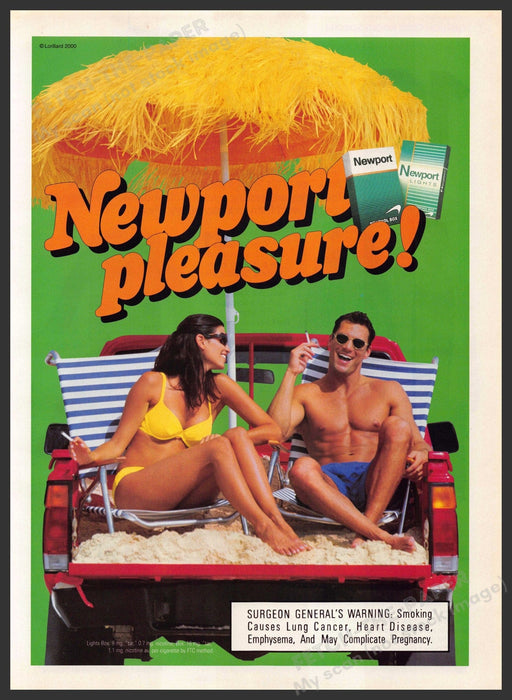 Newport 2000s Print Advertisement Ad 2000 Truck Umbrellas Beach Sand Legs Newport Cigarettes