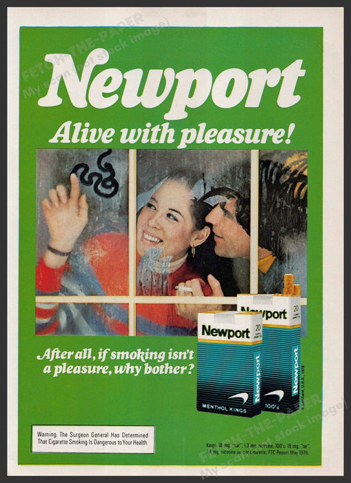 Newport Cigarettes 1970s Print Advertisement 1979 Couple Foggy Windows Fetch-the-Paper