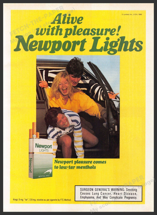 Newport Lights 1980s Magazine Print Advertisement 1989 Friends Piling Out of Car Newport Lights