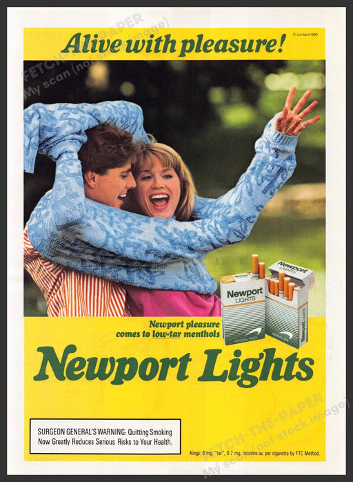 Newport Lights 1990s Print Advertisement 1990 Couple Wearing Same Sweater Newport Lights