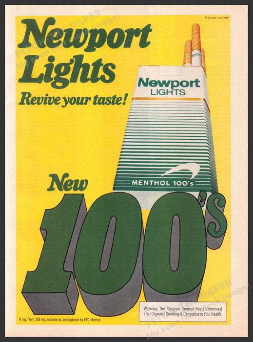 Newport Lights Cigarettes 1980s Print Advertisement 1981 Yellow & Green Bright Fetch-the-Paper