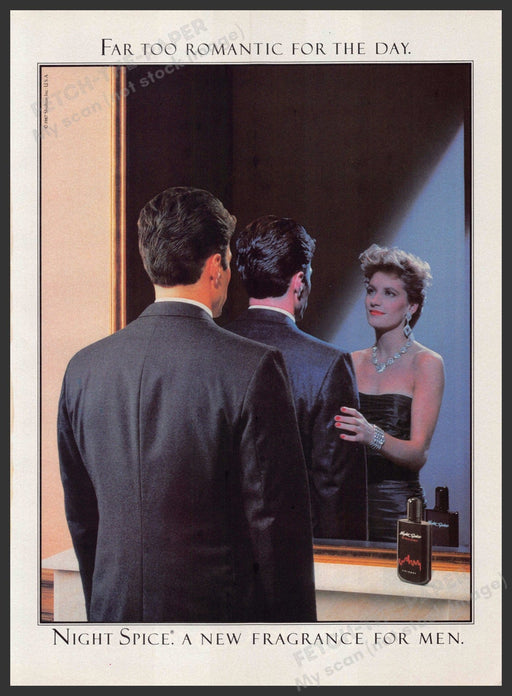 Night Spice 1980s Print Advertisement 1987 "Far too romantic" (Not the product) Night Spice