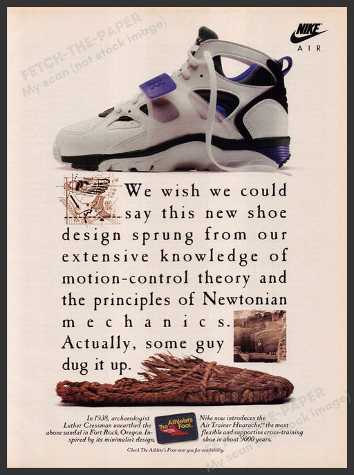 Nike Air Trainer Huarache Shoe 1990s Print Advertisement Ad 1992 Fetch-the-Paper