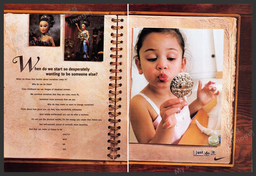 Nike Just Do It 1990s Print Advertisement (2 page) 1999 Little Girl Body Image Fetch-the-Paper