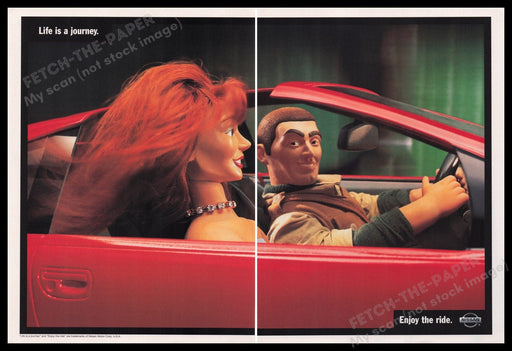 Nissan 1990s Print Advertisement (2 pg) 1997 "Life is a Journey. Enjoy the Ride" Fetch the Paper!