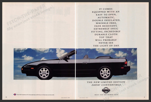 Nissan 240SX Convertible Car 1990s Print Advertisement (2 Page) 1992 Fetch-the-Paper
