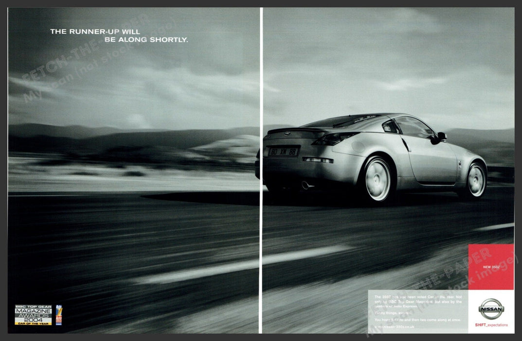 Nissan 350Z Car 2000s Print Advertisement (2 pages) 2005 Fast Moving Fetch-the-Paper