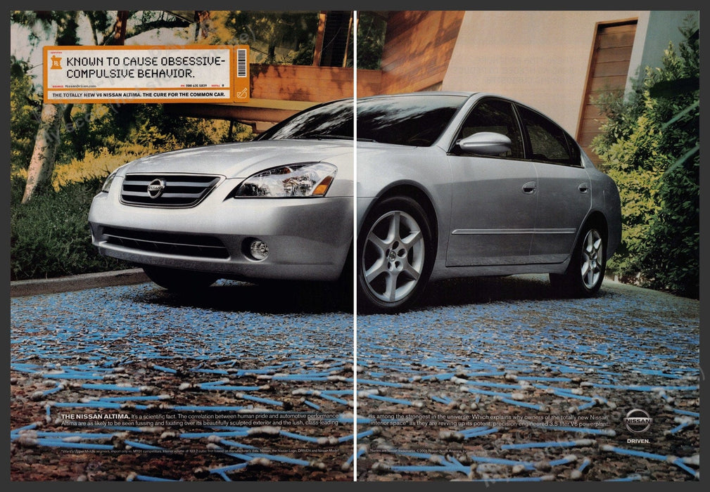 Nissan Altima 2000s Print Advertisement (2 page centerfold) 2002 Causes OCD Fetch-the-Paper
