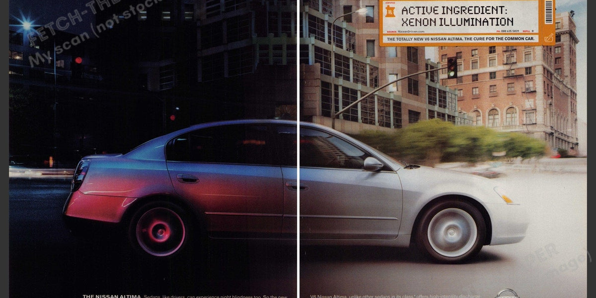 2002 Nissan Altima Print Ad - 2 Page Centerfold with Xenon Lights ...