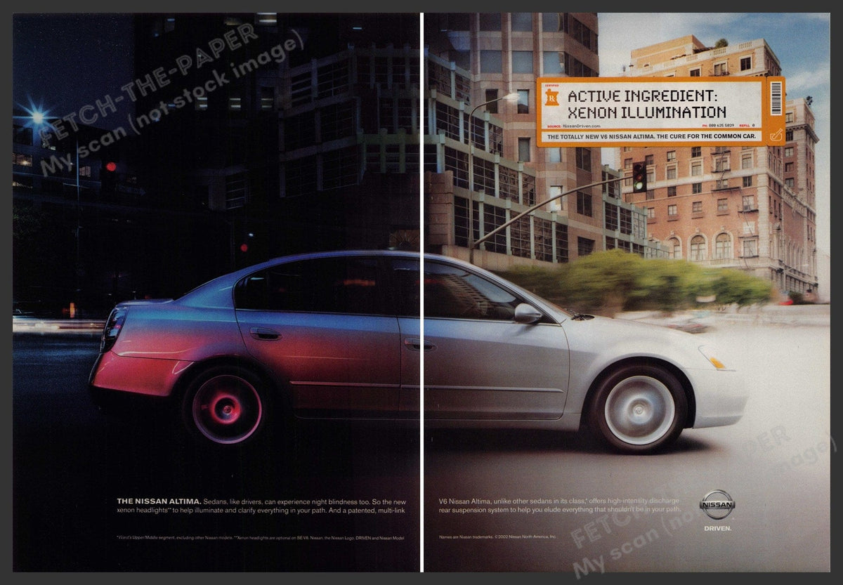 2002 Nissan Altima Print Ad - 2 Page Centerfold with Xenon Lights ...