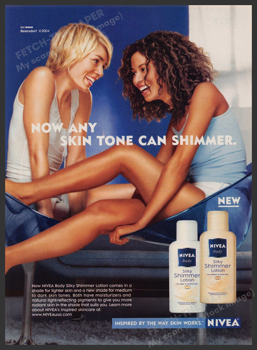 Nivea 2000s Print Advertisement 2004 Silky Shimmer Friends Legs Fetch-the-Paper