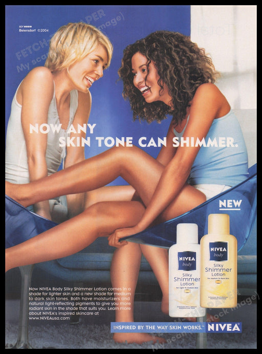 Nivea Shimmer Lotion 2000s Print Advertisement Ad 2004 Legs Fetch the Paper!