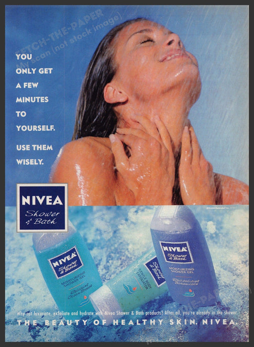 Nivea Shower & Bath 1990s Print Advertisement 1995 Skin Beauty Water Fetch-the-Paper