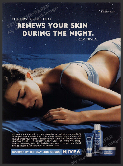 Nivea Skin Night 2000s Print Advertisement 2004 Girl Sleeping Fetch-the-Paper