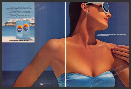 Nivea Sun 1980s Magazine Print Advertisement (2 pages) 1987 Skin Tan Shoulders Nivea Sun