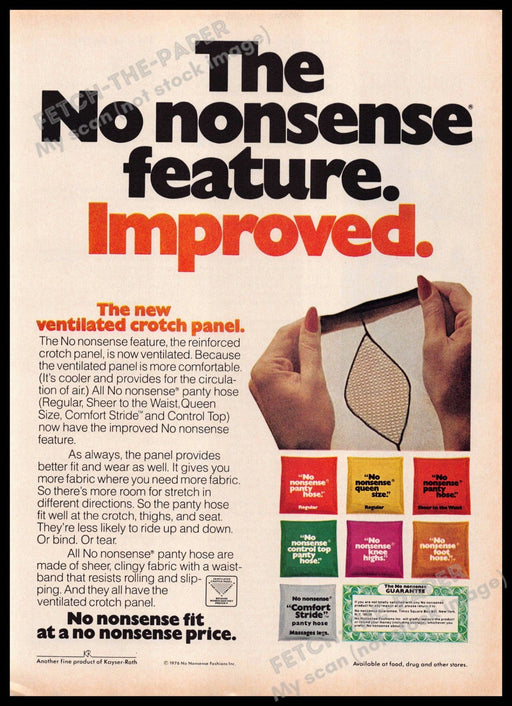 No Nonsense 1970s Print Advertisement 1977 Improved Hosiery Pantyhose No Nonsense