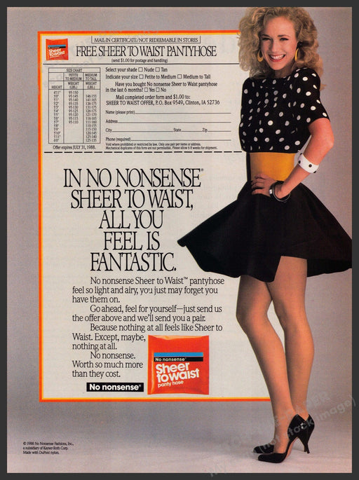 No Nonsense 1980s Print Advertisement 1988 Hosiery Legs "Sheer to Waist" No Nonsense
