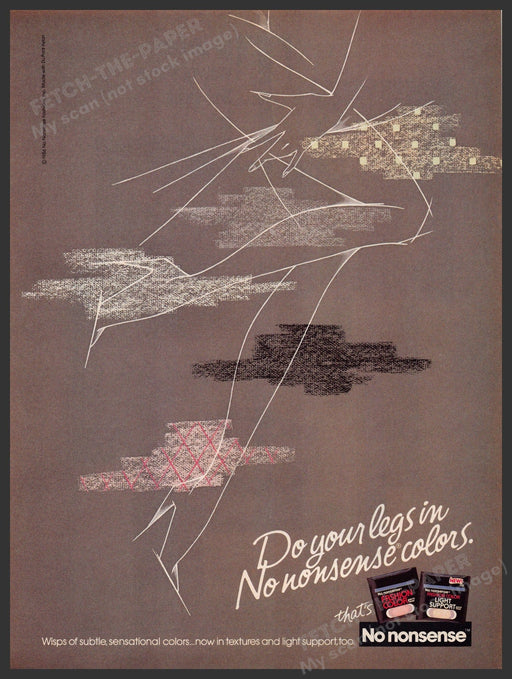 No Nonsense Hosiery 1980s Print Advertisement 1986 "Do your legs in color" Fetch-the-Paper