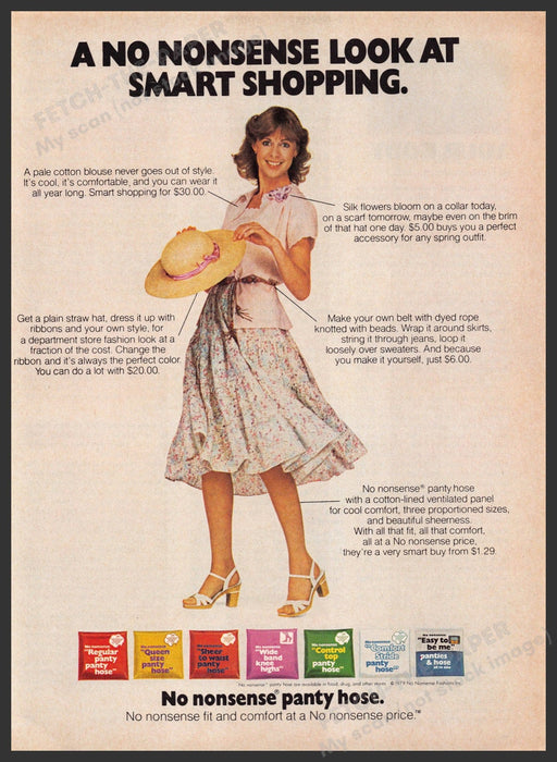 No Nonsense Pantyhose 1970s Print Advertisement 1979 Smart Shopping Fetch-the-Paper