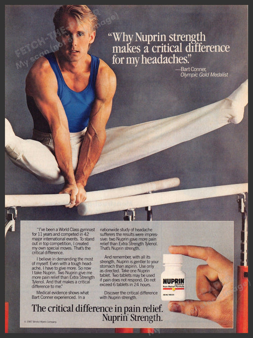 Nuprin 1980s Magazine Print Advertisement 1987 Bart Conner Men's Gymnast Nuprin