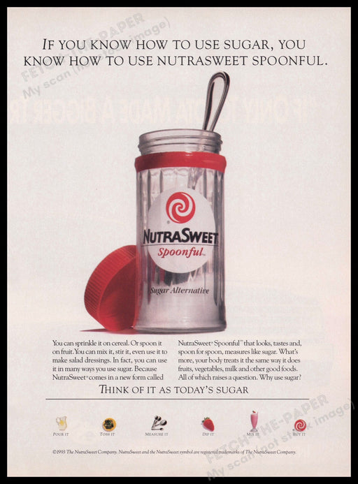 NutraSweet Spoonful 1990s Print Advertisement Ad 1993 Sugar Substitute Fetch the Paper!
