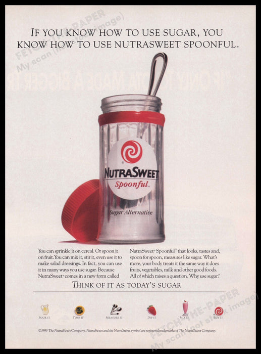 NutraSweet Spoonful 1990s Print Advertisement Ad 1993 Sugar Substitute Fetch the Paper!