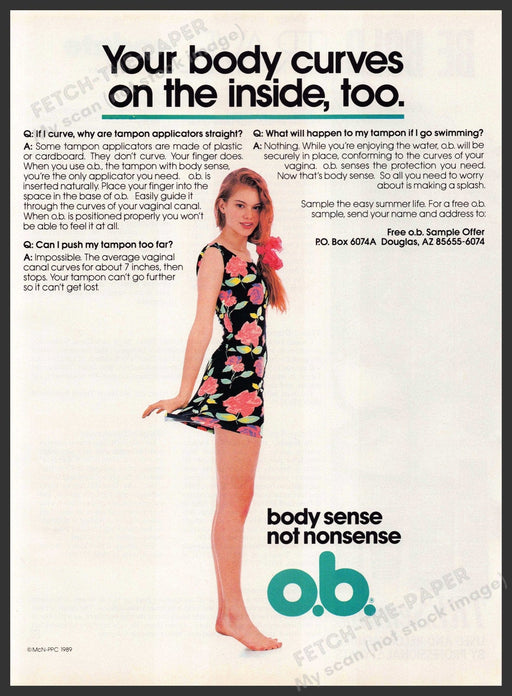 O.B. 1980s Print Advertisement 1989 Body Curves Legs Girl O.B.