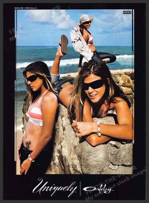 Oakley Sunglasses 2000s Print Advertisement 2009 Legs Beach Bikinis Rock Beach Fetch-the-Paper