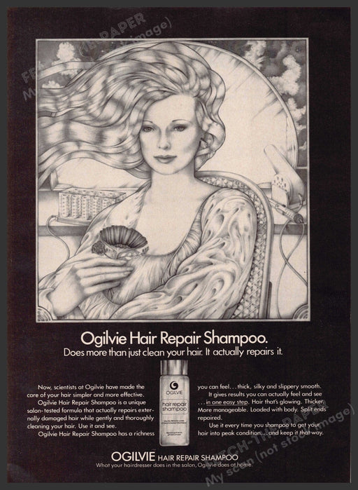 Ogilvie 1970s Print Advertisement 1979 Hair Repair Shampoo Fetch-the-Paper