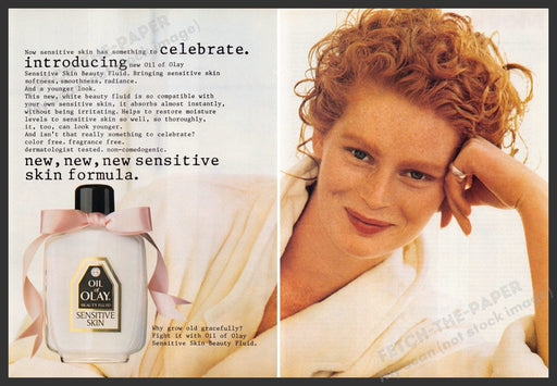 Oil of Olay 1980s Print Advertisement (2 pages) 1989 Freckled Redhead Model Skin Oil of Olay