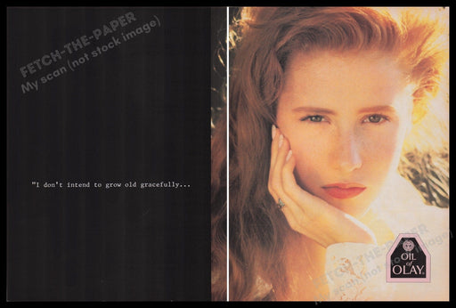 Oil of Olay 1980s Print Advertisement (2 pgs) 1988 Cute Red Head Fetch the Paper!