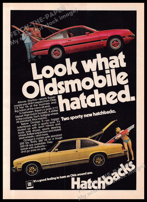 Oldsmobile Starfire and Omega S 1970s Magazine Print Ad 1975 Hatched Cars Oldsmobile Starfire