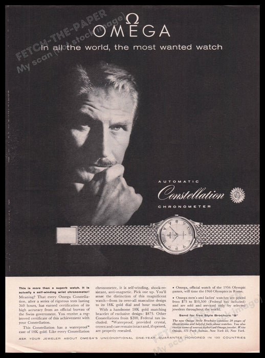 Omega Constellation Chronometer Watch 1950s Print Advertisement Ad 1959 Fetch the Paper!