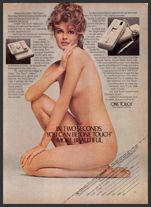 One Touch Home Electrolysis 1980s Print Advertisement 1982 Bare Body Fetch-the-Paper