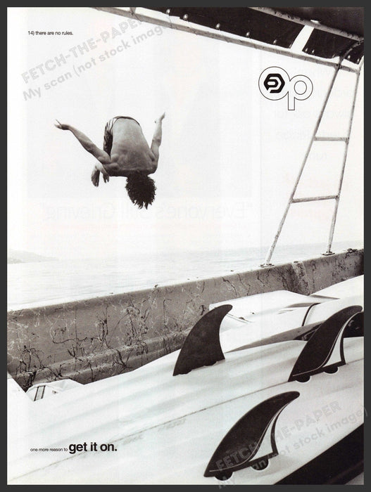 OP Ocean Pacific 2000s Print Advertisement 2003 Pier Surf Board Jumping Fetch-the-Paper
