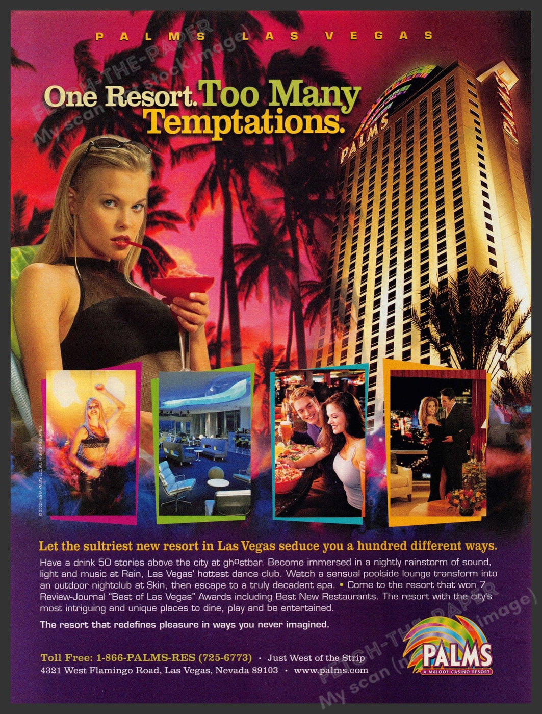 Palms Las Vegas 2002 Print Ad - One Resort Many Temptations — Fetch-the ...