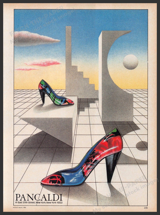 Pancaldi Shoes 1980s Print Advertisement 1986 Geometric Illustration Fetch-the-Paper