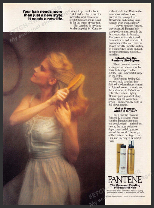 Pantene 1980s Magazine Print Advertisement 1985 Blonde Brushing Hair Pantene