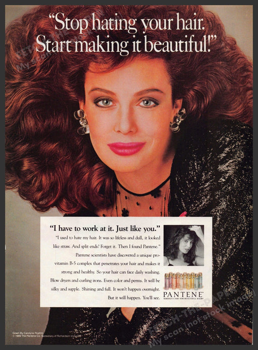 Pantene 1980s Print Advertisement 1989 BIG Hair Kelly LeBrock Pantene