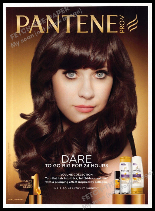 Pantene 2010s Magazine Print Advertisement 2013 Zooey Deschanel "Dare" Big Curls Pantene