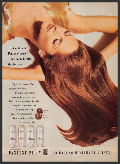 Pantene Pro-V Hair 1990s Print Advertisement 1995 Red Silky Long Beautiful Fetch-the-Paper