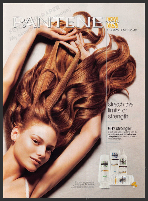 Pantene Pro-V Hair 2000s Print Advertisement 2005 Curls Beauty Stronger Fetch-the-Paper